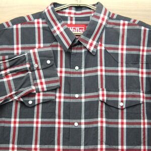 Walls Shirt Mens 2XL Gray Red Plaid Western Pearl Snap Long Sleeve Workwear‎